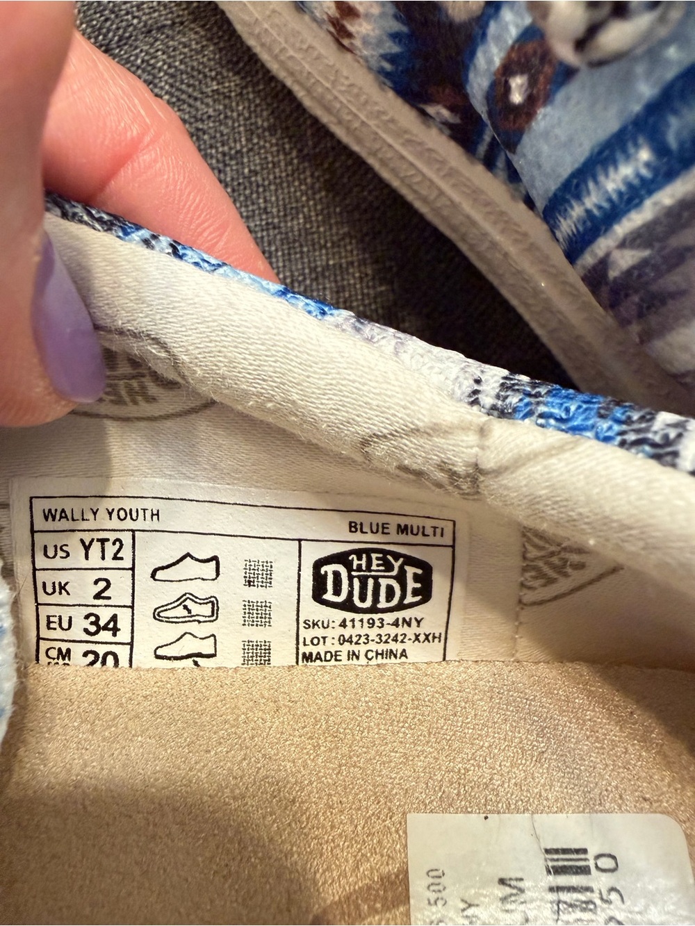 Hey Dude Kids Wally Native Pattern Slip-On Shoes - Blue White - Picture 5 of 6